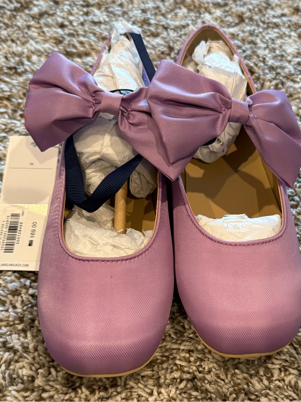 Janie and Jack Lilac Satin Bow Mary Jane Shoes